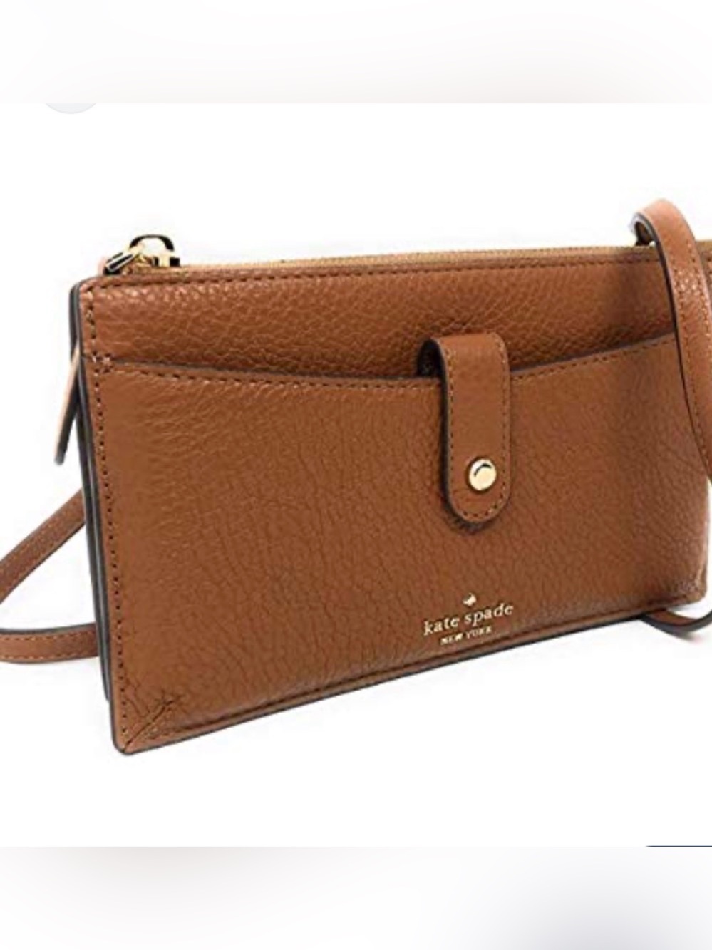 kate spade Brown Pebbled Leather Crossbody Wallet with Front Pocket